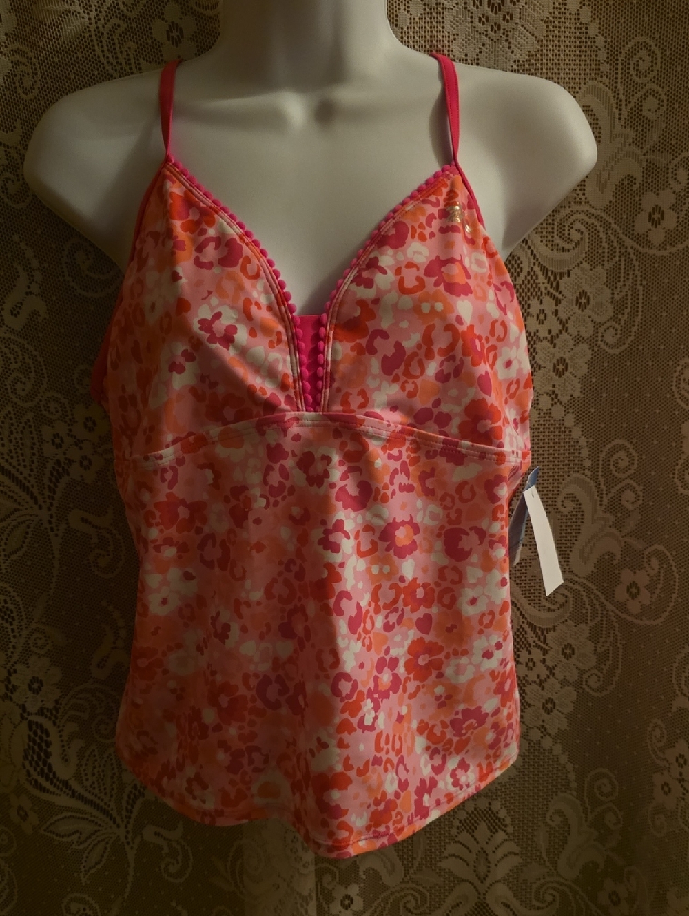 New Zeroxposur Girls XXL 20.5 Plus Size Pink Orange Floral Cami‎ Tank Swim Top